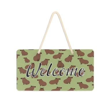 Imagem de Burbuja Linda placa de boas-vindas capivara para porta da frente, placa de boas-vindas de PVC para pendurar na parede varanda casa de fazenda, decoração de feriados, 15 x 28 cm