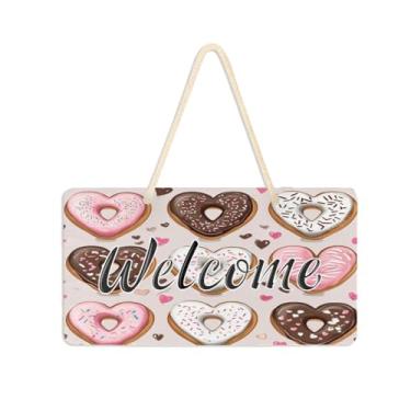 Imagem de Burbuja Placa de boas-vindas para porta da frente dos namorados, coração, donuts, placa de boas-vindas de PVC para decoração de férias, 15 x 28 cm