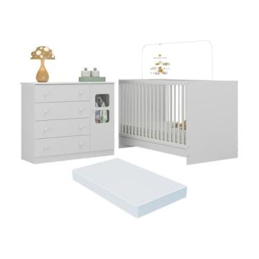 Imagem de Berço 3 em 1 com Colchão Incluso e Cômoda 1 Porta 4 Gavetas Brisa Multimóveis Mp4751 Branco