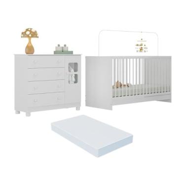 Imagem de Berço 3 em 1 com Colchão Incluso e Cômoda 1 Porta 4 Gavetas Sol Multimóveis Mp4752 Branco