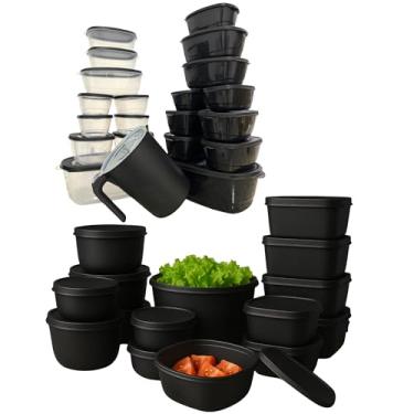 Imagem de Kit 36 Potes com Tampa plásticos herméticos, conjunto para cozinha pote com vedação forte fácil empilhar ideal para mantimentos e refeições uso em freezer geladeira e micro-ondas (Preto)