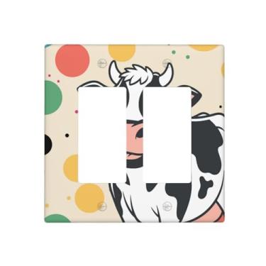 Imagem de Indokyeyqaz Placa decorativa para interruptor de luz dupla de vaca de bolinhas coloridas, 2 placas de interruptor e capas de tomada 11,7 x 11,4 cm para quarto, banheiro, cozinha, decoração de casa