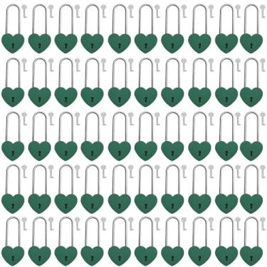 Imagem de VeYocilk Cadeado de coração Love Lock 50 peças verde fosco Wish Lock Love Heart cadeado afiado com chave para ponte casamento aniversário presente de viagem (com chave)