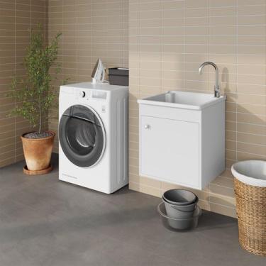 Imagem de Tanque de Lavar Roupa Pequeno 26 Litros com Gabinete MDF de Fixar Susp