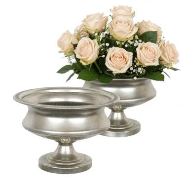 Imagem de WORTH Vaso de urna cor prata para centros de mesa, conjunto de 2, 20 cm A x 30 cm de diâmetro. Trompete de metal pequenos vasos de flores para mesa, vaso de tigela para decoração de casa de evento de