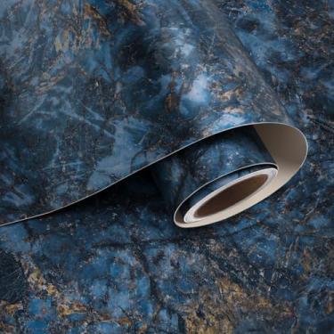 Imagem de VaryPaper Papel de contato de mármore enferrujado e azul para bancadas 39,9 cm x 199,9 cm, papel de parede de mármore, descasque e cole bancadas, impermeável, granito, vinil, papel de parede removível