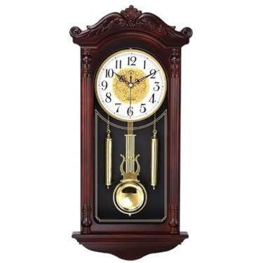 Imagem de Relógio de Parede Clássico Rústico com Pêndulo e Detalhes Dourado, Decorativo Casa, Madeira Verniz, 66 cm x 29 cm, Estilo Vintage, para Sala, Escritório