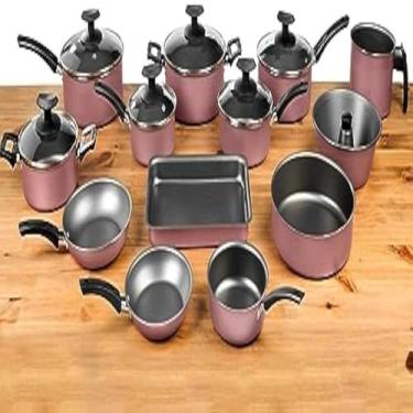 Imagem de Conjunto cozinha, panelas, antiaderente, tampa, vidro, rosa, cozinhar, 13 pecas, elegante.