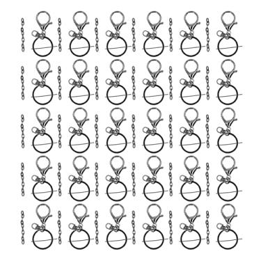 Imagem de CUOFYUNL 30 conjuntos de chaveiros kit de metal durável DIY artesanato chaveiro anéis com corrente para chaveiros joias artesanato (Prata Preto)