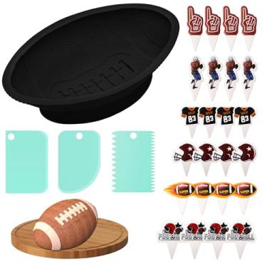 Imagem de COITEK Forma de bolo de futebol, molde de silicone antiaderente 3D em forma de futebol 3D com 3 peças, 24 kits de decoração de bolo de futebol (28 peças) (preto)