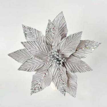 Imagem de CWPJUNDGP Flor de Natal de veludo leite branco pelúcia simulação flor decoração de Natal joia de ouro rosa