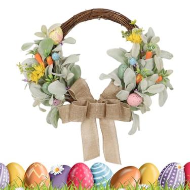 Imagem de Coroa De Páscoa Para Porta Da Frente - Placa Decorativa De Parede 40 Cm Com Laço De E Ovos Decorativos | Grinalda Artificial - Para Páscoa Reunião Familiar Entrada Sala De Estar