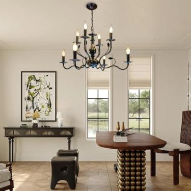 Imagem de Lustre Vintage de Fazenda com Vela E14, Luminária Pendente Francesa Antiga em Ferro Forjado Preto, Altura Ajustável, Ideal para Cozinha, Ilha, Restaurante, Bar, Café e Decoração.