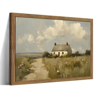 Imagem de Arte de parede vintage, impressão emoldurada de pintura de casa de campo inglesa, arte de parede em tela de fazenda, imagens de paisagem rústica, decoração de parede para quarto e sala de estar – 20 x