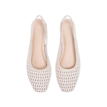 Imagem de BEAUDRM Sapatilhas femininas com salto baixo e bico fechado, sapatilhas, casual, festa, bico fino, elegante, Bege, 39