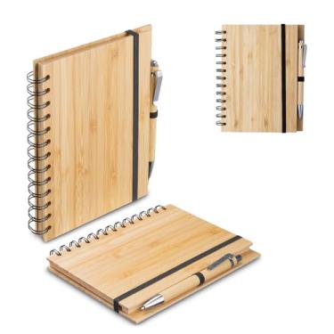 Imagem de Caderno Ecológico de Bambu com Caneta, Espiral, 70 Folhas Pautadas, 18x13,5cm, Capa Rígida com Elástico, Kit Escritório Sustentável (3)