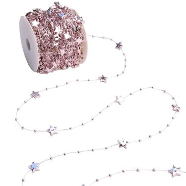 Imagem de AIETSYEI Franja de pompom de poliéster com acabamento com contas de estrela para projetos de artesanato e decoração (rosa)