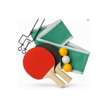 Imagem de Kit Tênis de Mesa com 2 Raquetes e 3 Bolinhas, Ping Pong, Madeira com Borracha Antideslizante, Vermelho e Preto, 25cm