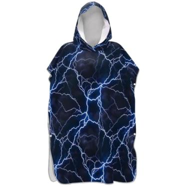 Imagem de Joisal Poncho de surfe trocador de roupão adultos praia banho com capuz toalhas absorventes adulto ponchos para mulheres azul relâmpago