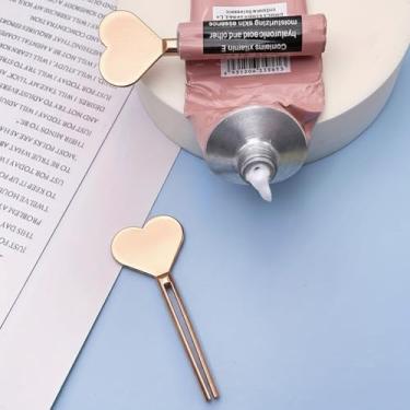 Imagem de Espremedor de tubo em forma de coração de metal dourado - dispensador de pasta de dente/rolo cosmético, auxílio de espremer para vida diária (dourado)