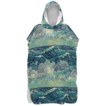 Imagem de Joisal Poncho de surfe trocador para toalha de natação com capuz Adul bonito plus size oceano onda azul verde unissex adulto poncho com capuz
