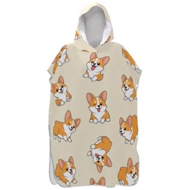 Imagem de Joisal Poncho de surfe para adultos trocador de roupas de banho de praia com capuz absorvente fofo cachorro bege poncho masculino com capuz