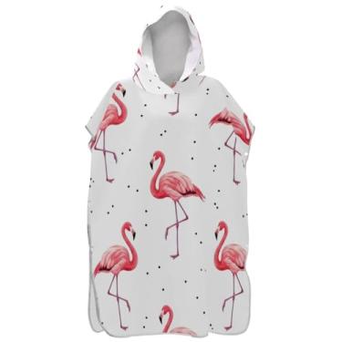 Imagem de Joisal Roupão de mudança de poncho de surfe para toalha de banho com capuz de praia absorvente fofo rosa flamingo branco unissex poncho adulto com capuz