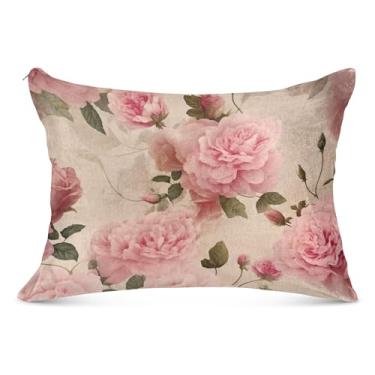 Imagem de Capas de travesseiro vintage rosa grande de flanela decorativas longas para travesseiro padrão Queen King capa de travesseiro grande, tamanho do corpo, 53 cm x 137 cm