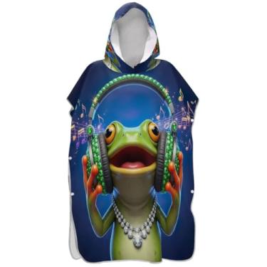 Imagem de Joisal Roupão para adultos, poncho de surfe, com capuz, toalha de natação, plus size, engraçado, sapo, verde, unissex, poncho adulto com capuz