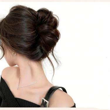 Imagem de 1 peça de cabelo grande e bagunçado preto com clipe para cabelo ondulado cacheado elástico sintético rabo-de-cavalo extensões de cabelo grosso para mulheres