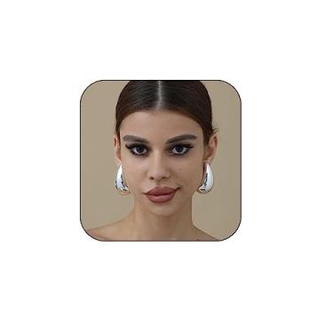 Imagem de VULETO Brincos de argola de ouro grosso extra grande para mulheres e meninas, ouro 18 k, leve, vazado, aberto, gota, gota, brincos de gota, brincos de gota de lágrima, joias modernas, presente, prata