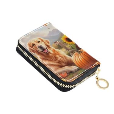 Imagem de Carteira feminina Scan Proof Protetor de cartão de crédito com bloqueio RFID arte outono Golden Retriever bolsa de moedas com zíper