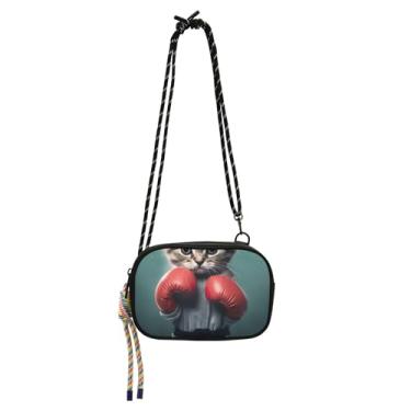 Imagem de Bolsa feminina pequena bolsa tiracolo engraçada gato boxer gatinho bolsa de telefone com alça bolsas femininas bolsas de ombro