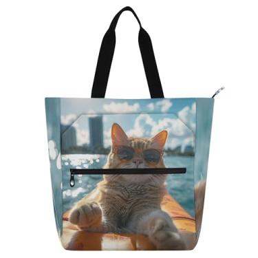 Imagem de Sacolas femininas divertidas de trabalho para gatos legais de lona para livros de praia com zíper, bolsas de viagem, presente para amantes de livros