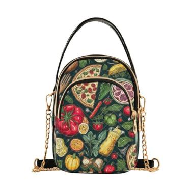 Imagem de Bolsa tiracolo feminina Pizza on Blue, bolsa tiracolo com alça removível, bolsa de ombro pequena para mulheres, Pizza com vários ingredientes-4, One Size