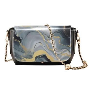 Imagem de GAIGEO Bolsa tiracolo feminina de couro com pintura em aquarela, bolsa tiracolo de couro para mulheres, bolsa de ombro feminina, Pintura abstrata dourada e preta branca-4, One Size