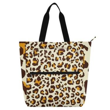 Imagem de GAIGEO Bolsa de ombro bege com estampa de leopardo e manchas marrons para mulheres, crianças, trabalho, escola, livro, amante de livros
