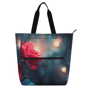 Imagem de GAIGEO Bolsa de trabalho feminina com flor de rosa, bolsa escolar de lona com zíper, bolsa de professor com compartimentos