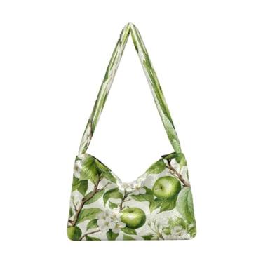 Imagem de Solar System in Front of Planet Bolsas femininas de ombro, bolsas femininas, bolsas de outono, Maçãs verdes e flores brancas-1, One Size