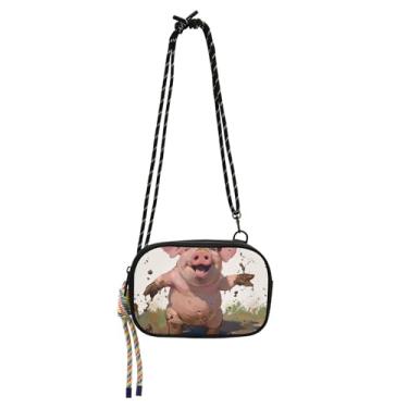 Imagem de TSENQUE Bolsas femininas transversais pequenas bolsa fofa porco sorrindo lamacenta carteira para celular bolsa para celular todos os dias bolsas de ombro para viagem