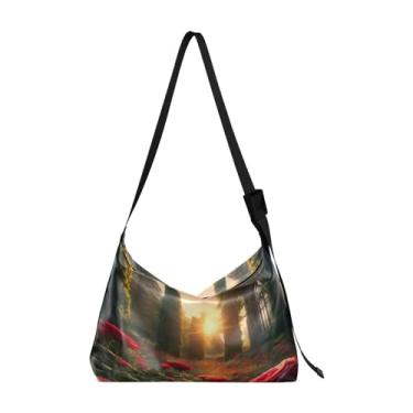 Imagem de GAIGEO Bolsa tiracolo de couro rosa vermelha preta com bolsa de ombro feminina, bolsa de ombro transversal, Jardim coberto com rosas vermelhas - 4, One Size