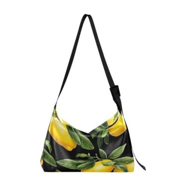 Imagem de Bolsa tiracolo tradicional Happy St Patrick's Day com alça grossa, bolsa de ombro masculina, bolsa de ombro transversal de couro, Limões em preto-1, One Size