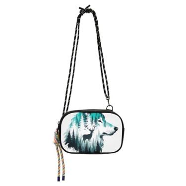 Imagem de TSENQUE Bolsas transversais pequenas bolsas femininas sobre o ombro, carteira com estampa fofa para celular, lobo veado, aquarela floresta