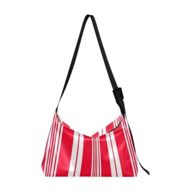 Imagem de Bolsa de ombro Hobo para sorvete e picolés aquarela, bolsa de ombro de couro, bolsa tiracolo masculina de couro, Listras vermelhas, One Size