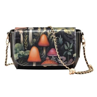 Imagem de GAIGEO Bolsas de ombro femininas coloridas cogumelos e samambaias, bolsa de ombro feminina de couro, bolsas de viagem transversais de couro, Cogumelos coloridos e samambaias-1, One Size