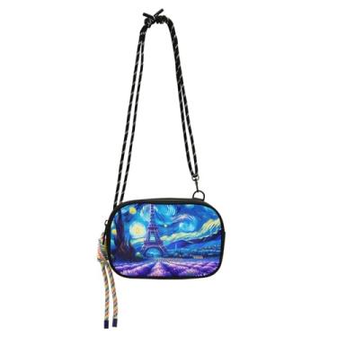 Imagem de TSENQUE Starry Night Lavender Eiffel Bolsa tiracolo pequena feminina bolsa de telefone com alça sobre o ombro bolsas viagem todos os dias