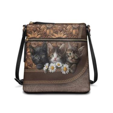 Imagem de Sannovo Bolsa feminina de couro Hobo Bolsa tiracolo bolsa tiracolo bolsa de ombro bolsa mensageiro com alça ajustável, Girassol de gato marrom