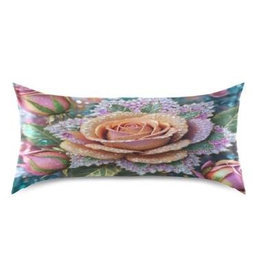 Imagem de Blueangle Fronha de cetim refrescante para cabelo e pele, capa de almofada rosa com glitter diamante, tamanho king 50,8 x 101,6 cm com fecho de envelope (52)