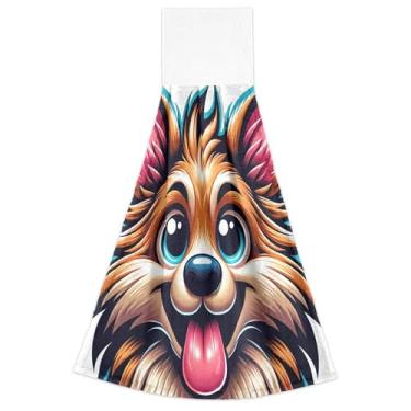 Imagem de Joisal Toalhas de mão fofas de cachorro com laço para pendurar conjunto de 2 toalhas de cozinha ultra absorventes para decoração de casa, 46 x 35 cm