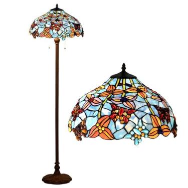 Imagem de Luminária de chão estilo Tiffany com vitrais de rosas, tulipas, glicínias, lírios e uvas, com cúpula feita à mão, ideal para decoração de ambientes [2 lâmpadas][40,6 cm L x 165 cm A], Borbol